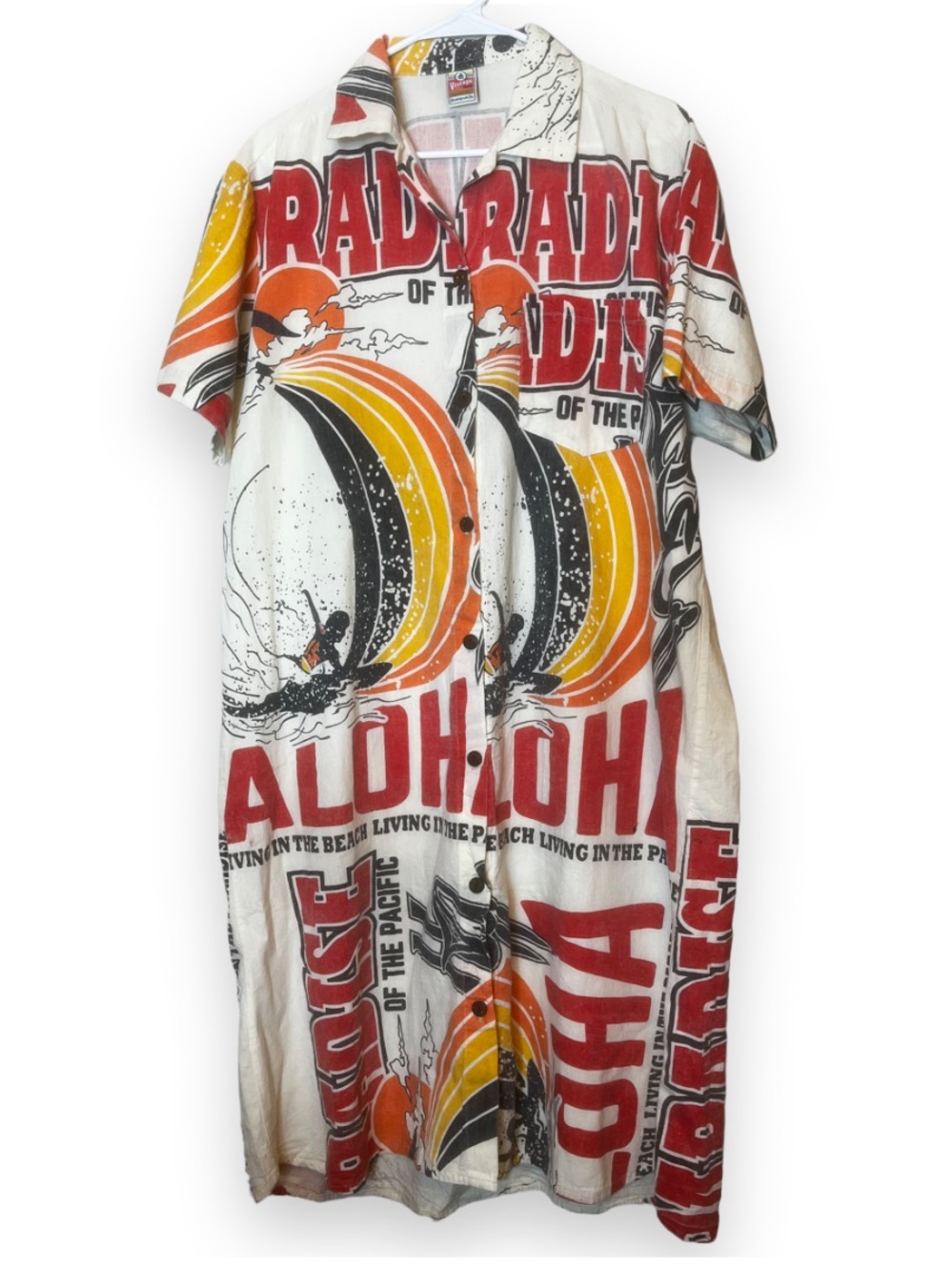 Vintage Sack 100% Cotton Aloha Paradise Button Down Collared Midi Dress